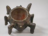 Spider Vessel, Steatite, red cinnabar, shell, Chumash